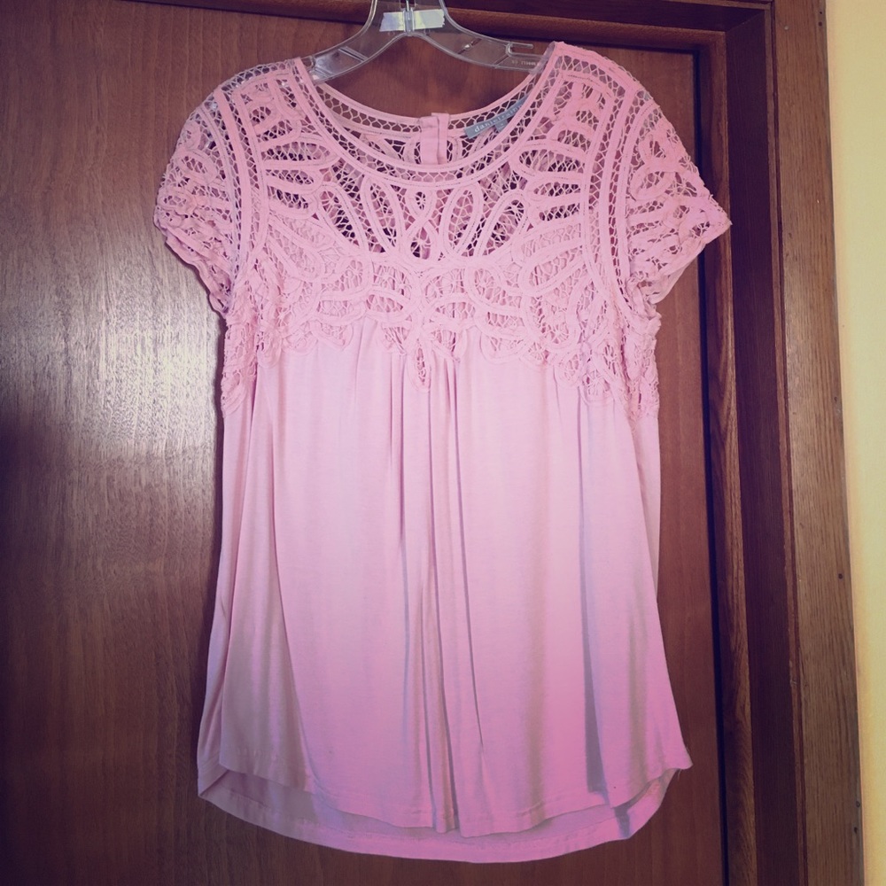 Blush Pink Crochet Panel Knit Top