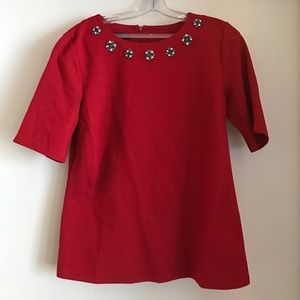 Talbots red top with jeweled neckline