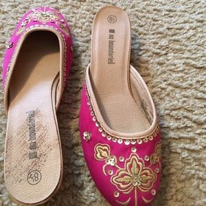Beaded hot pink slip shoes