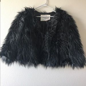Black w/ white Kimchi Blue faux feather  jacket