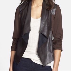 Faux Leather Drape Front Jacket