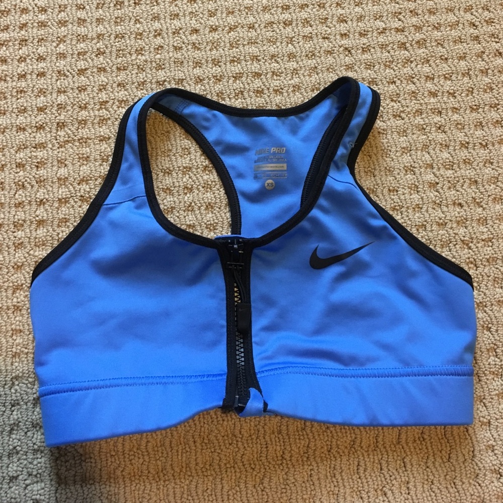 Blue nike front zip sports bra