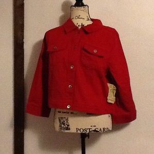 One World red jean jacket
