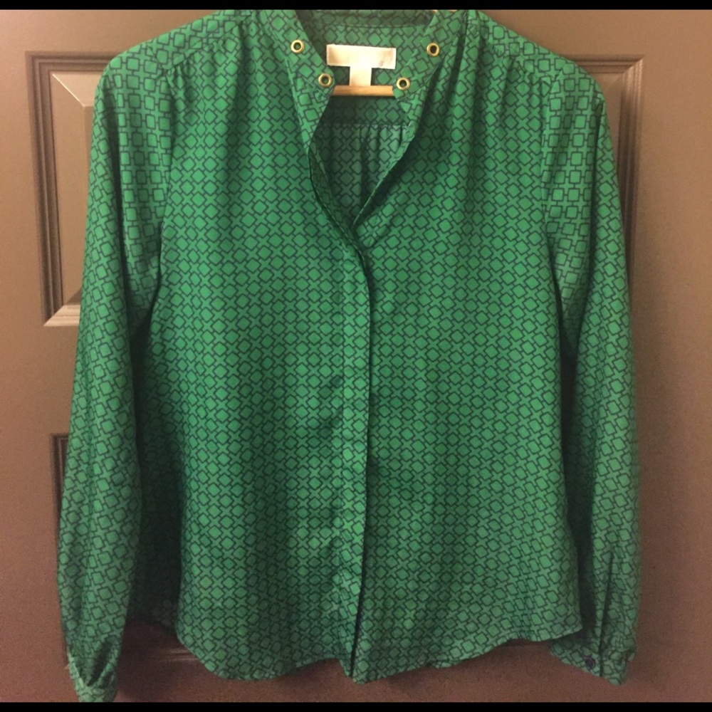 Michael Kors green button blouse w/gold rivets