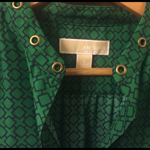 Michael Kors green button blouse w/gold rivets - Picture 2 of 3
