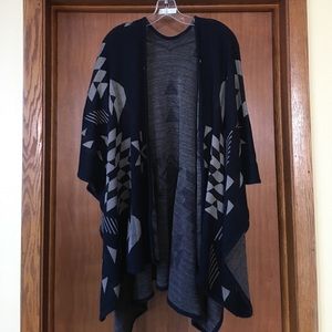 Navy & Taupe Aztec Print Blanket Poncho