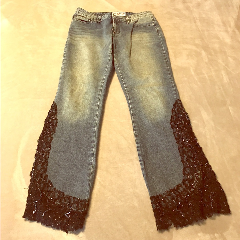 Lace detailed denim jeans