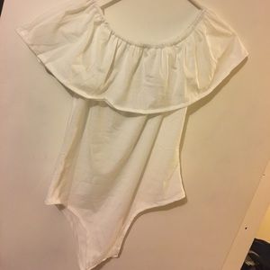 White Off-Shoulder Ruffled Jumpsuit