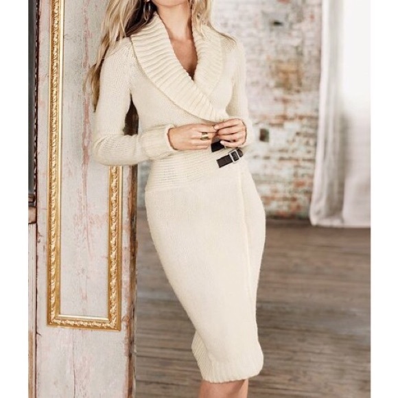 white wrap sweater dress