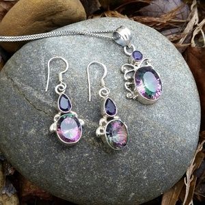 Huge Mystic Topaz Pendant and Earrings