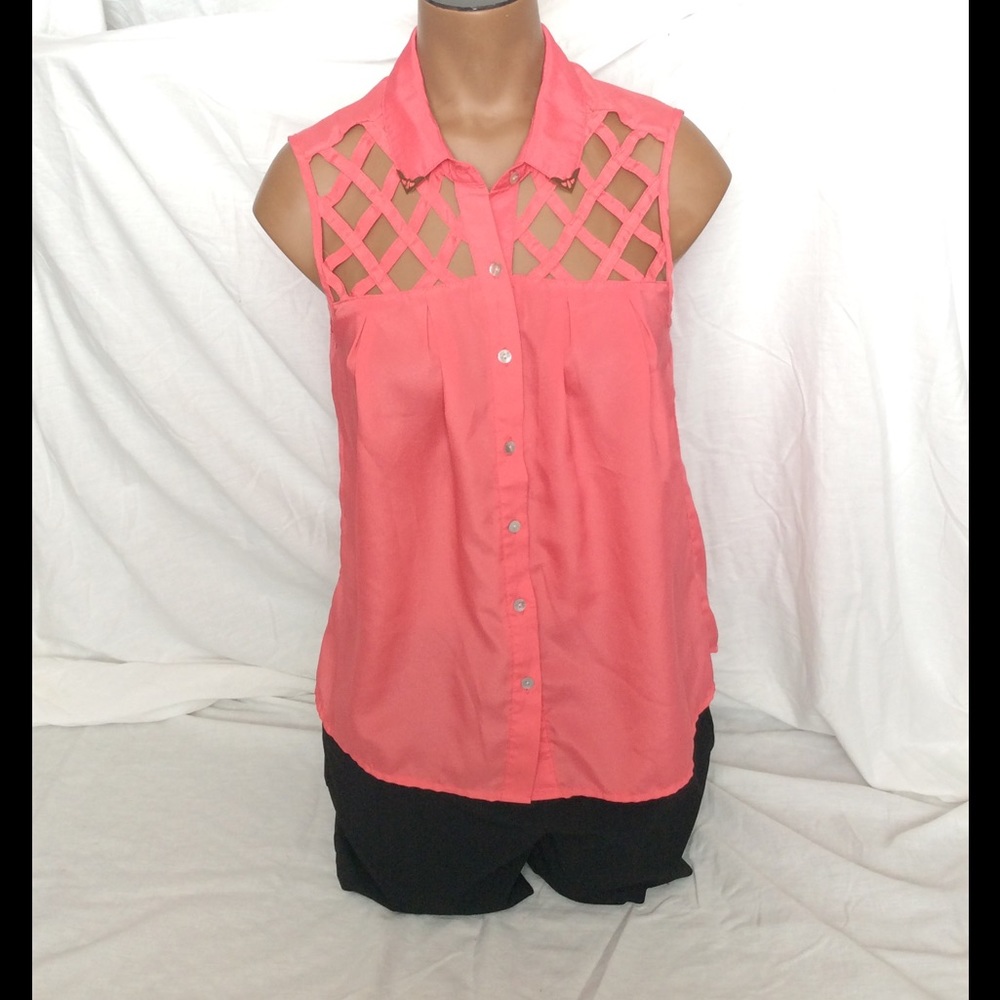 Chord Pink Sleeveless Button Down Shirt