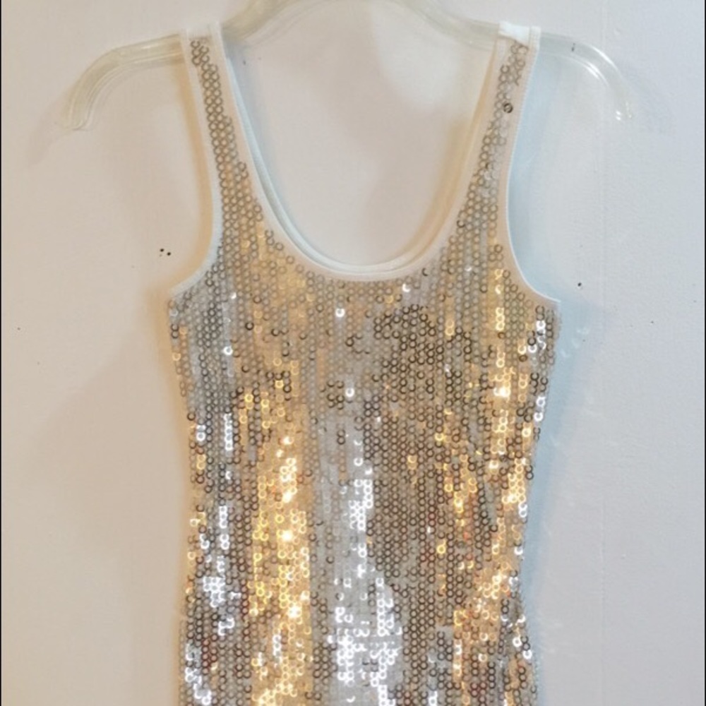 Express Gold Sequin Sexy Back Tank