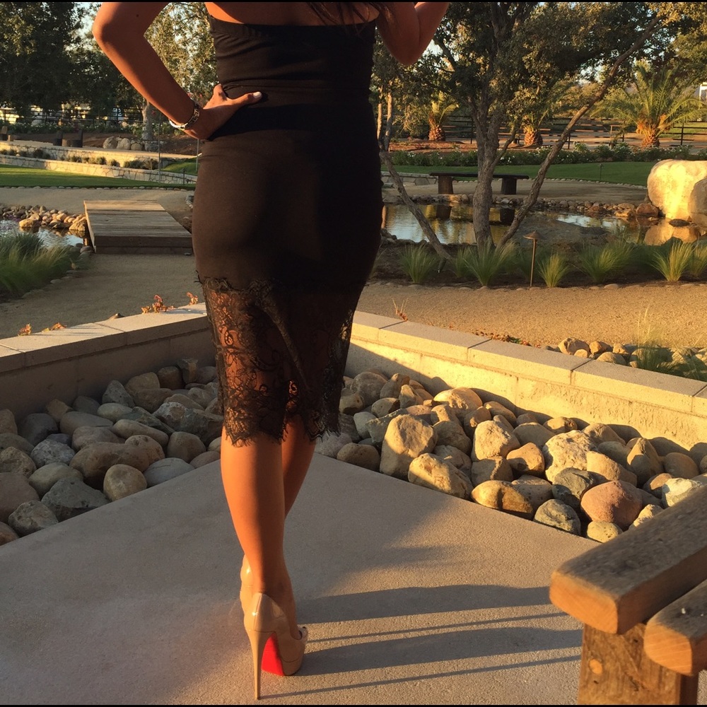 Lace bottom 3/4 length strapless LBD