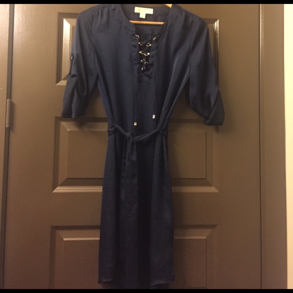 Michael Kors Navy w/silver accent tie dress - Picture 1 of 7