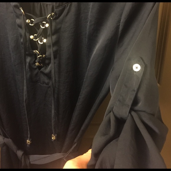 Michael Kors Navy w/silver accent tie dress - Picture 4 of 7