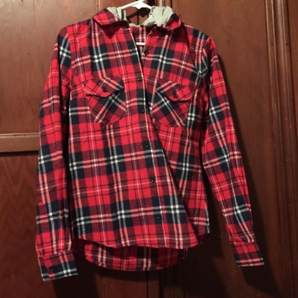 Plaid Shirt with Hoodie - Picture 4 of 5