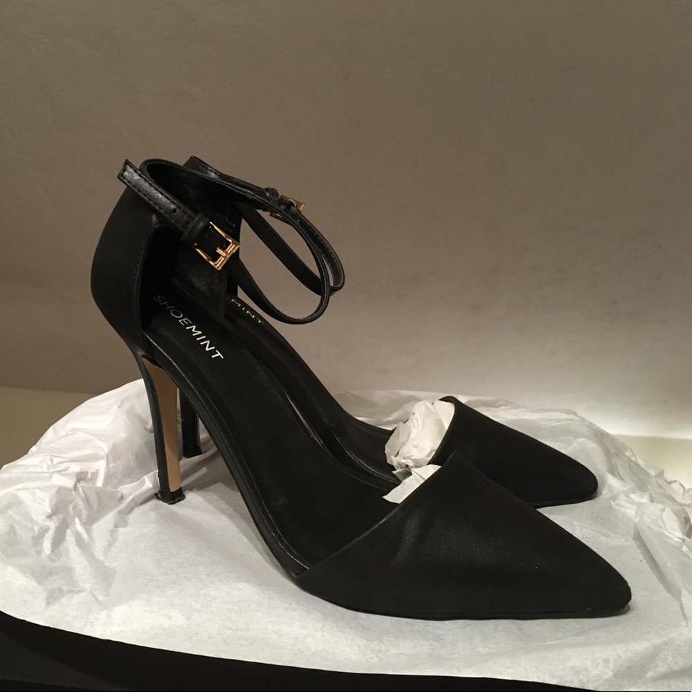 Black leather strap heels