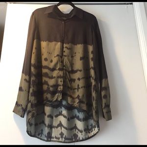 Zara long sleeve black blouse w army green design