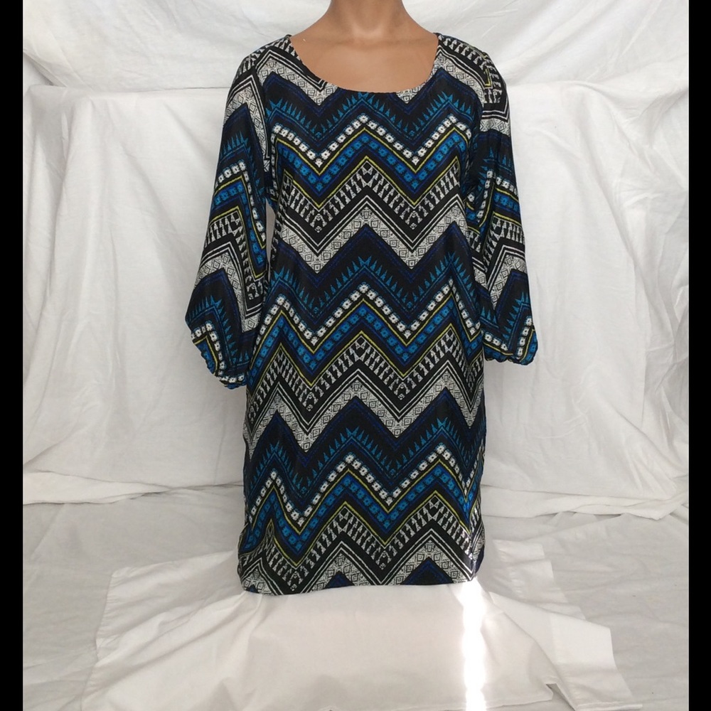 Black/Blue Tribal Pattern Dress w/ Zipper Back