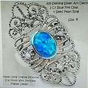 Fire Opal & Seed Pearl Ring