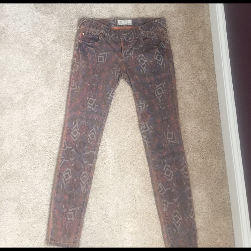 Free People Faded brown Tribal jeans