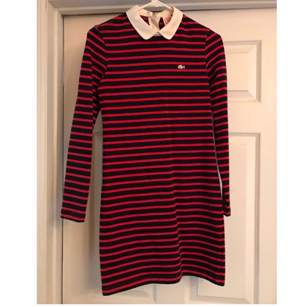 Lacoste live navy blue and red striped dress.