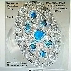 Fire Opal & Seed Pearl Ring