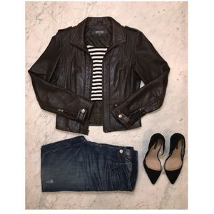 Chocolate brown leather slim fit motorcycle jacket