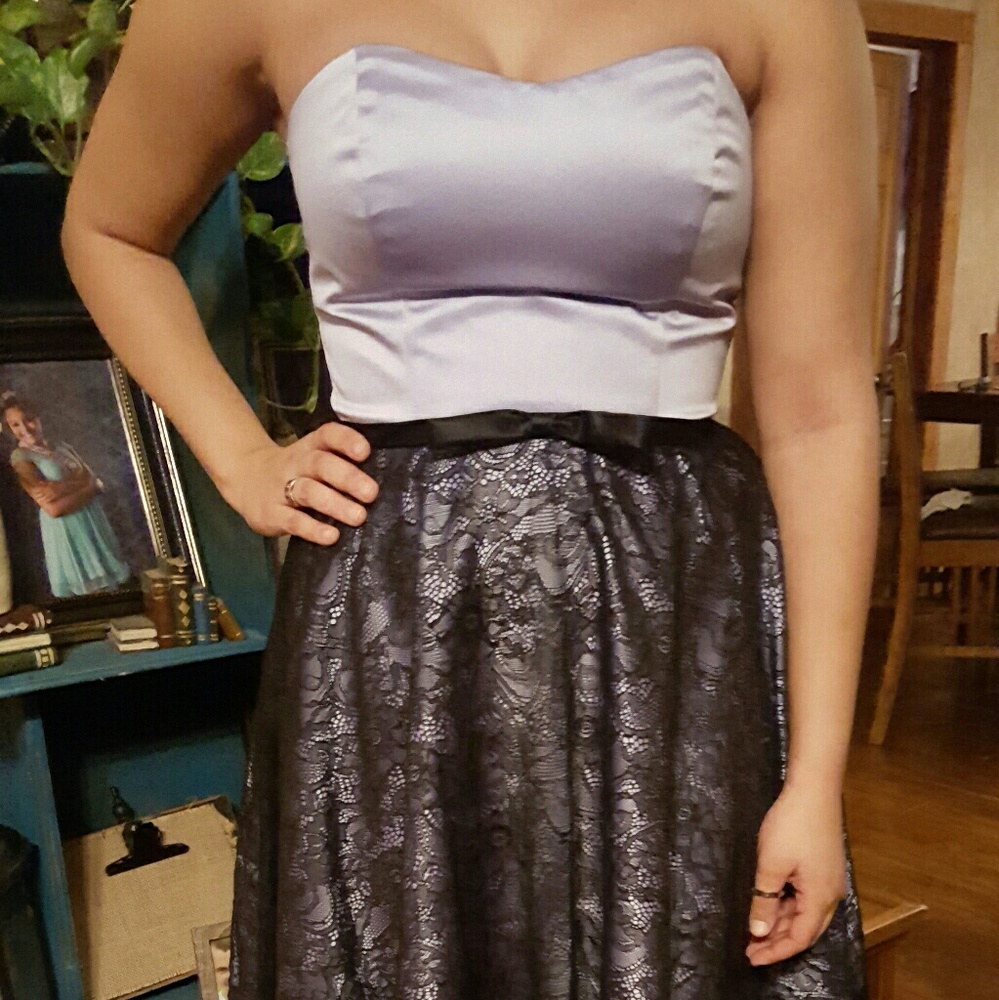 Lavender and black lace formal dress