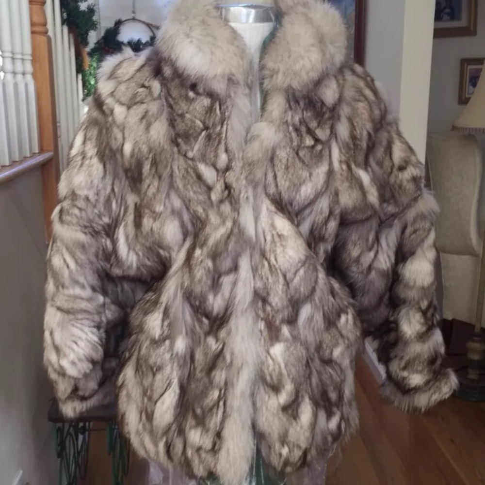 Saga Fox woman fur jacket new Blue Fox size M