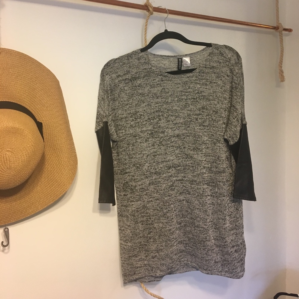 H&m grey and faux leather shirt