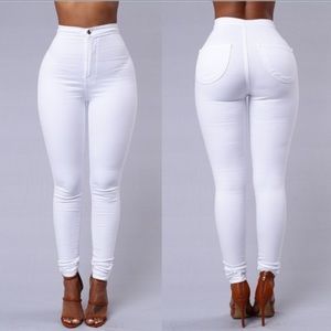 All white high waisted legging jeans