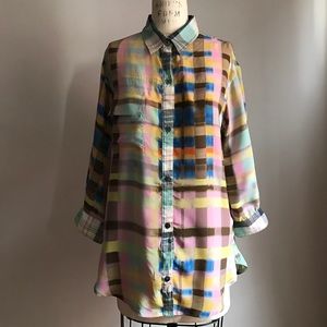 Suno Silk Plaid Shirt Tunic Top