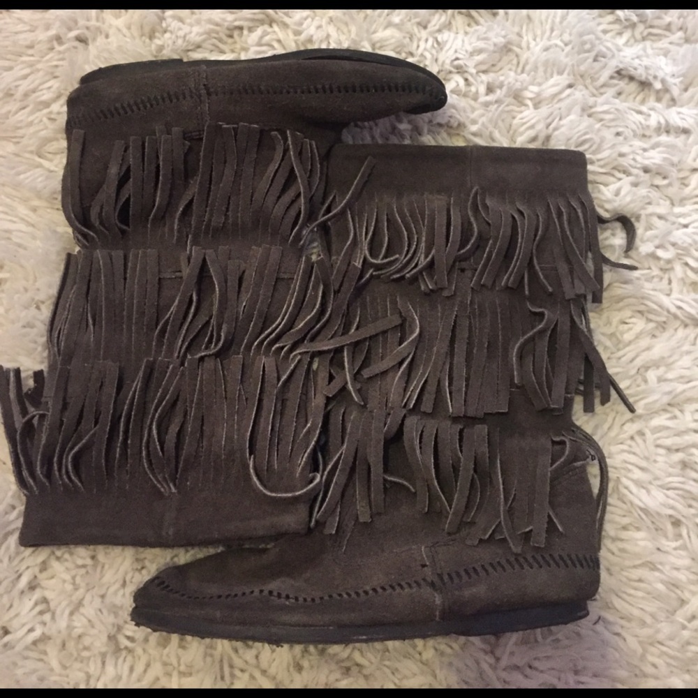 Dark grey minnetonka boots