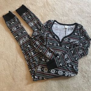 Pink Victoria's Secret fair isle snowflake onesie