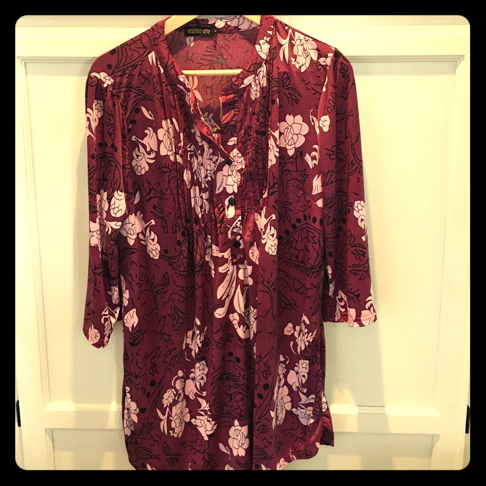 Drapey fuchsia floral print tunic
