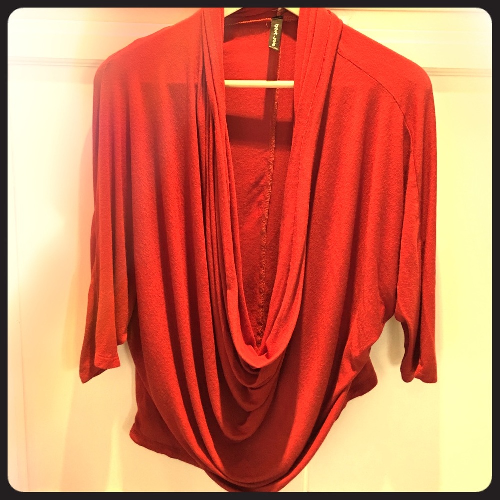 Burnt orange cowl neck knit top