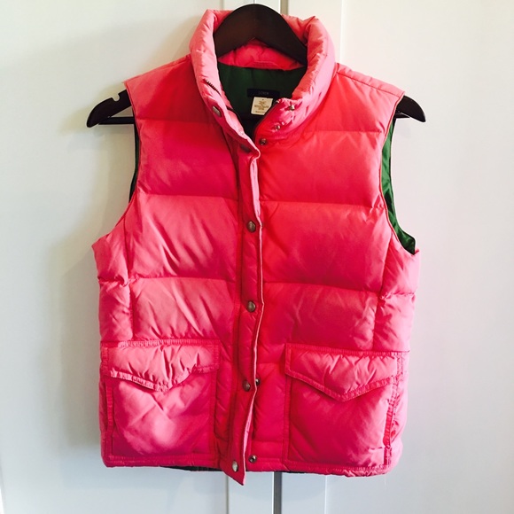 J. Crew Down Puffer Vest - Pink with Green Lining - Picture 6 of 6