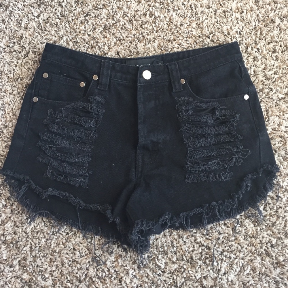 Mink pink ripped black denim shorts