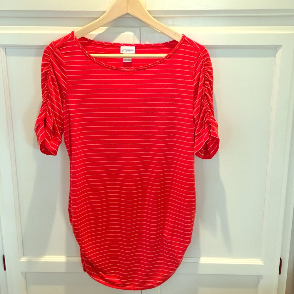 Red and white pinstripe maternity tee