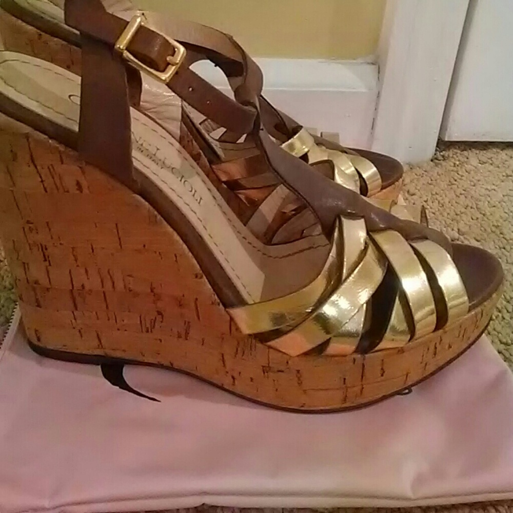 Brown and gold wedges