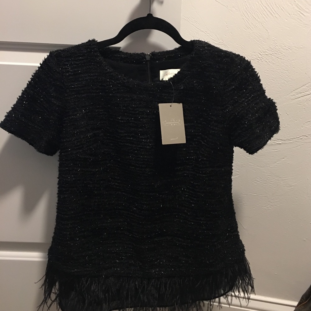 Anthropologie Feather Detail Tunic Top