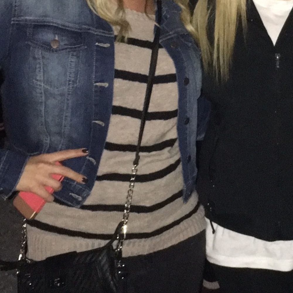 tan and black striped sweater