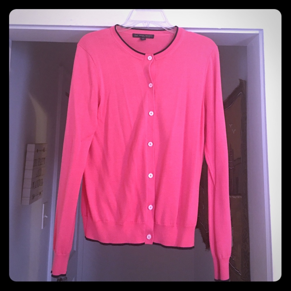 Brooks Brothers Pink and Navy Cardigan Size M