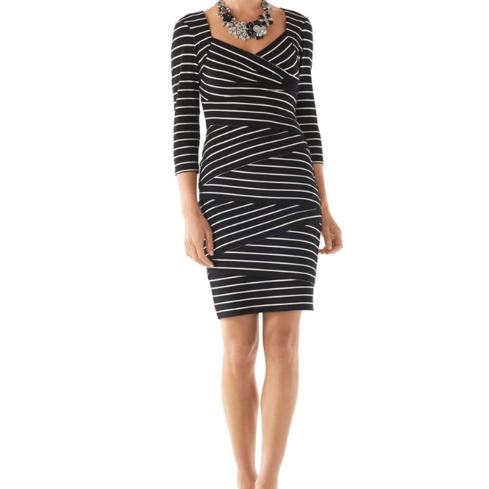WHBM 3/4 Sleeve Striped Instantly Slimming Dress