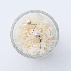 Silver Triangle Pearl Earrings