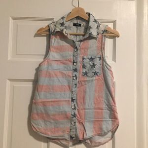 BDG Stars & Stripes Sleeveless Button Down Shirt