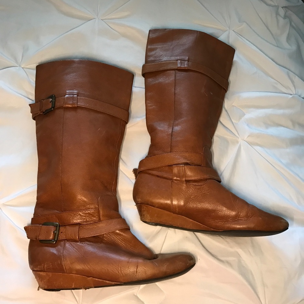 ALDO Leather Boots with Semi Wedge in Cognac