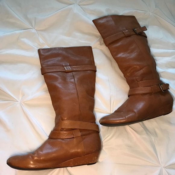 ALDO Leather Boots with Semi Wedge in Cognac - Picture 2 of 3