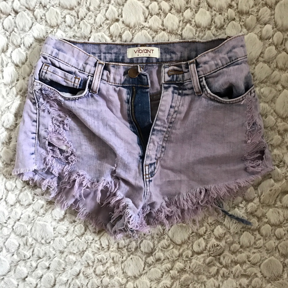 High-waisted lavender denim shorts